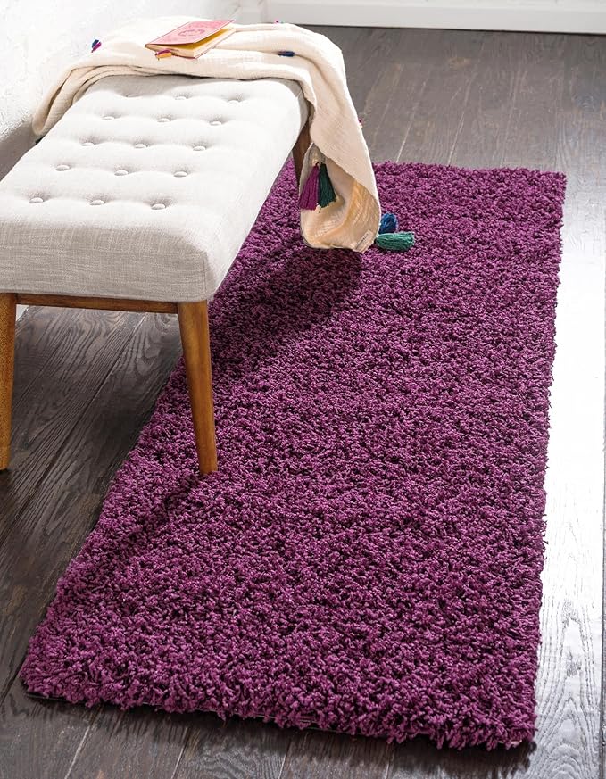 Unique Loom Solid Shag Collection Area Rug (2' 2" x 6' 7" Runner Eggplant Purple)