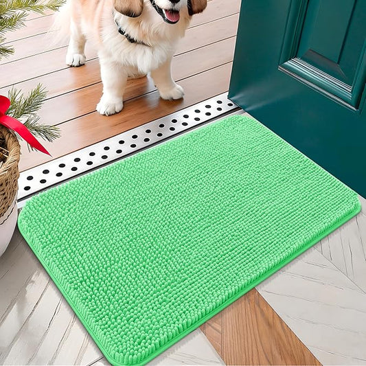 OLANLY Dog Door Mat for Muddy Paws 24x16, Absorbs Moisture and Dirt, Absorbent Non-Slip Washable Doormat, Quick Dry Chenille Mud Mat for Dogs, Entry Indoor Entryway Carpet for Inside Floor, Mint Green