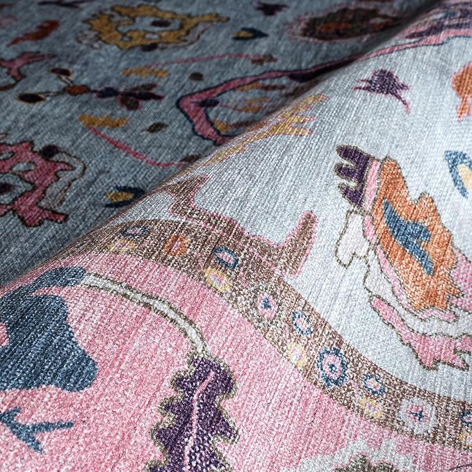 Fame Rugs Pink Beige Modern Oushak Rug 8x10, Vintage Turkish Colorful Oriental Washable Antique Inspired Large Area Rugs, Luxury Living Room Bedroom (390PP, 7'6 x 10')
