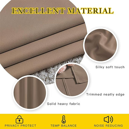 NICETOWN Kitchen Blackout Curtains and Drapes - Triple Weave Energy Saving Thermal Insulated Solid Grommet Blackout Panels for Patio (1 Pair, 52 inches by 72 Inch, Cappuccino)