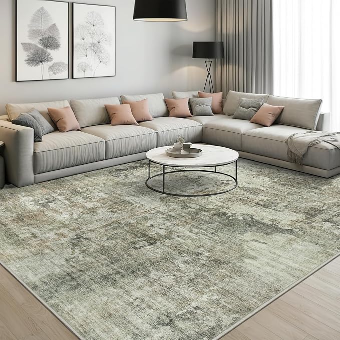Abstract Rug 5x7 Machine Washable Area Indoor Green Black Low Pile Non-Slip Foldable Thin Accent Rugs for Bedroom Living Room Dining Room