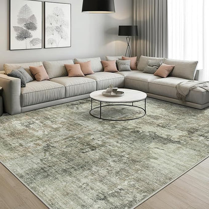 Abstract Rug 5x7 Machine Washable Area Indoor Green Black Low Pile Non-Slip Foldable Thin Accent Rugs for Bedroom Living Room Dining Room