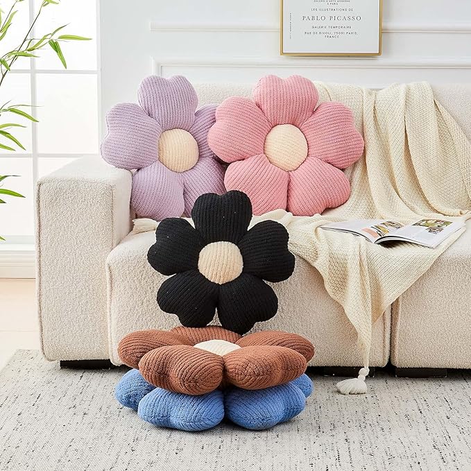 Kcvvcr Flower Throw Pillow, Cute Flower Shaped Pillow Decorative Throw Pillow for Bed Couch, Soft Daisy Pillows Floor Seating Cushion Cushions (14.9 Inch Brown)