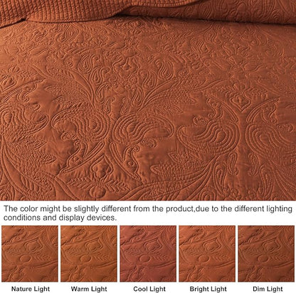 HoneiLife Oversized King Bedspreads - California King Quilt 128x120, 4-Piece Cal King Quilt Sets,Rustic Bedding Sets King Size,Extra Large Coverlets Lightweight Bed Cover for All Season Use-Rust