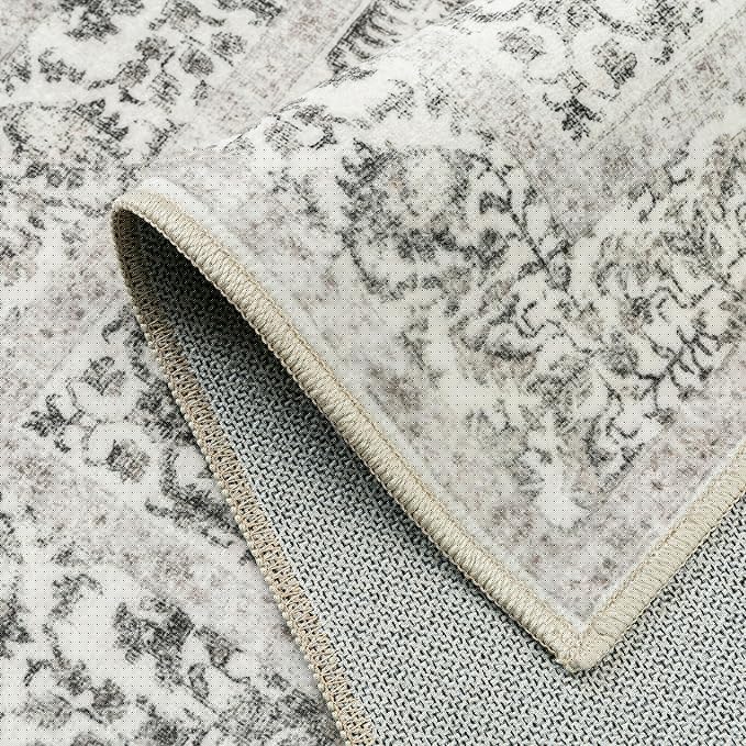 Black Area Rug 9x12 Machine Washable Large Vintage Living Room Distressed Non Slip Carpet Traditional Indoor Bedroom Retro Floral Accent Throw Rug for Office Kitchen Dining Room