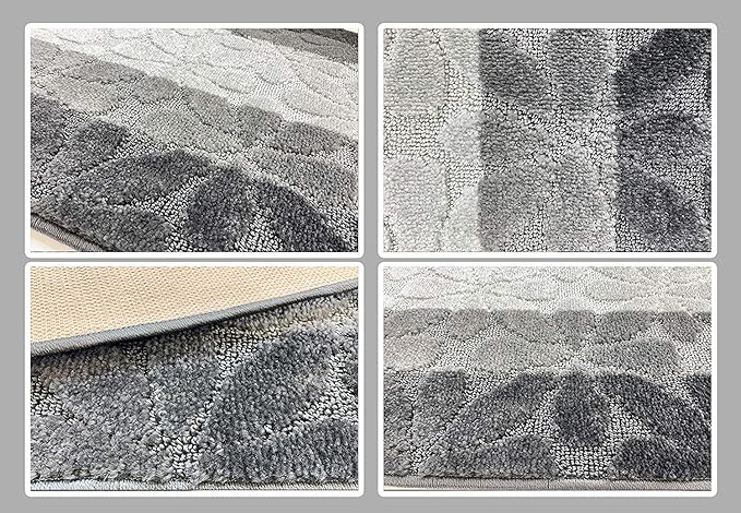 Custom Length Hallway Runner Rug,Slip Resistant,Flower Grey, 26 Inch X 14 feet, Sold and Priced Per Foot