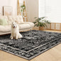 Area Rugs 6x9, Machine Washable Rugs 6x9 Black Large Rug Indoor Floor Non Silp Carpet Distressed Vintage Rug for Bedroom Dining Room Home Office | Black