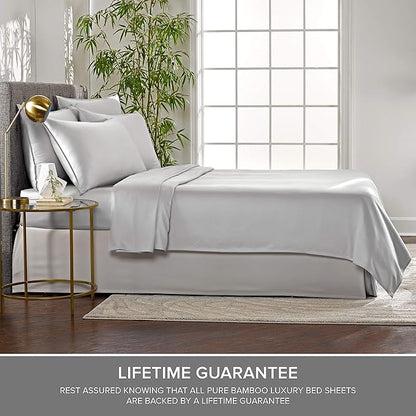 Pure Bamboo Short Queen Sheets for RV Camper (60"x75") - Genuine 100% Organic Viscose Derived from Bamboo Bed Sheet Set, Soft & Cooling, 2 Year Quality Promise (Short Queen, Silver Pearl)