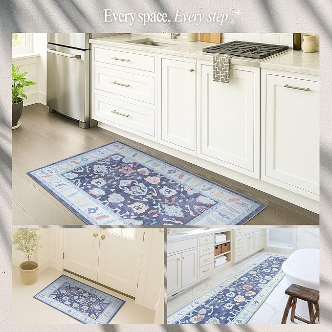 Fame Rugs Navy Blue Modern Oushak Rug 10x13, Vintage Turkish Colorful Oriental Washable Antique Inspired Oversize Area Rugs, Luxury Living Room Bedroom (388NB, 10' x 13')