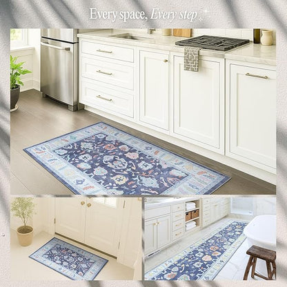 Fame Rugs Navy Blue Modern Oushak Rug 10x13, Vintage Turkish Colorful Oriental Washable Antique Inspired Oversize Area Rugs, Luxury Living Room Bedroom (388NB, 10' x 13')