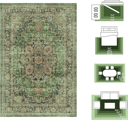 3x5 Area Rug Vintage Rugs for Indoor Entrance Stain Resistant Washable Entryway Rug Ultra Soft Low Pile Lightweight Carpet Faux Wool Rugs for Living Room Bedroom Playroom Home Office