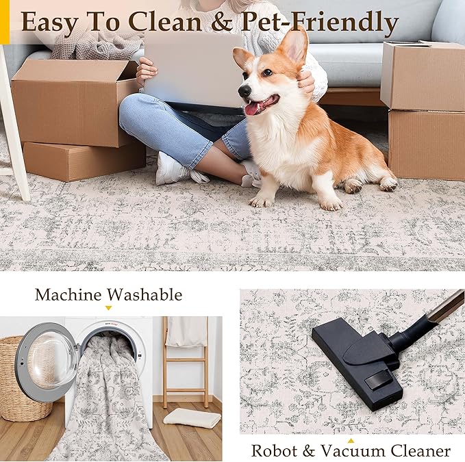 Gray Entryway Runner Rug 2x4 Door Mat Machine Washable Kitchen Carpet Vintage Distressed Non Slip Indoor Grey Retro Floral Accent Throw Small Rug for Bathroom Office Bedroom Dining Room