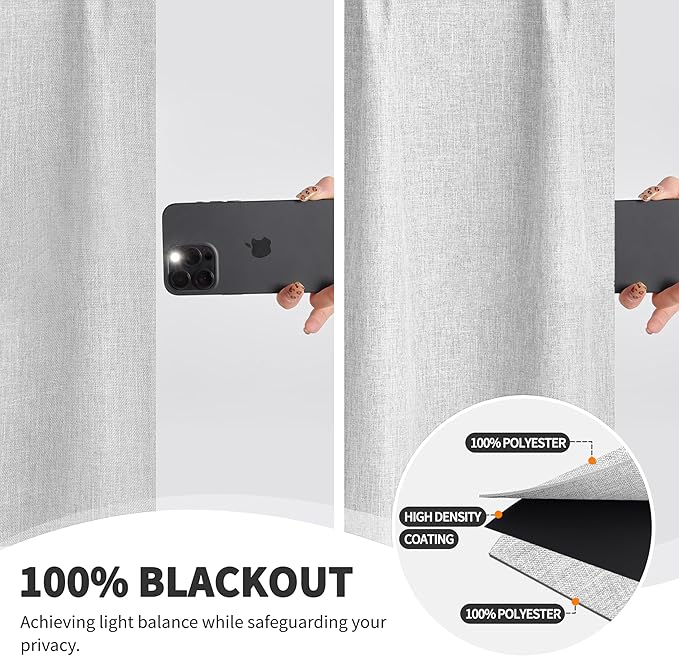 WdFour 42x72 Inch Blackout Curtains - Thermal Insulated Pinch Pleated Drapes, 100% Light Blocking, Extra Long Back Tab Panels for Bedroom & Living Room, Pack of 2 (Greyish White)