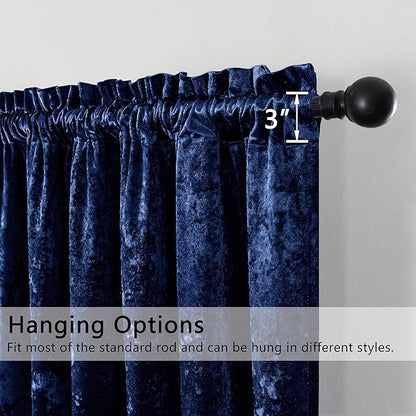 SMILETIME Navy Blue Crushed Velvet Curtains 52x96inch Rod Pocket Luxurious Thermal Insulated Soundproof Drapes Soft and Durable Light-Filtering Window Treatments for Living Room Bedroom, 2 Panels