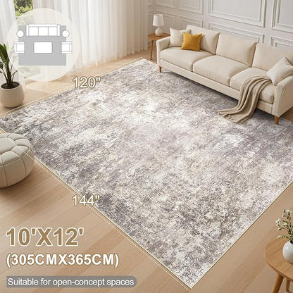 Area Rug Living Room Rugs - 10x12 Washable Large Soft Indoor Neutral Modern Abstract Low Pile Rug Carpet for Bedroom Dining Room Farmhouse Home Office - Brown