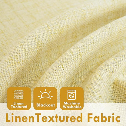 DriftAway Double Layer Linen Blackout Tie Up Curtains Thermal Insulated Fully Lined Balloon Roman Shade Bathroom Window Adjustable Rod Pocket for Small Window 25 Inch by 47 Inch Yellow