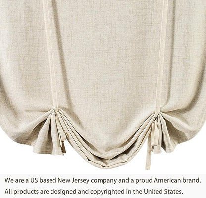 DriftAway Double Layer Linen Blackout Tie Up Curtains Thermal Insulated Fully Lined Balloon Roman Shade Bathroom Window Adjustable Rod Pocket for Small Window 31 Inch by 47 Inch Beige