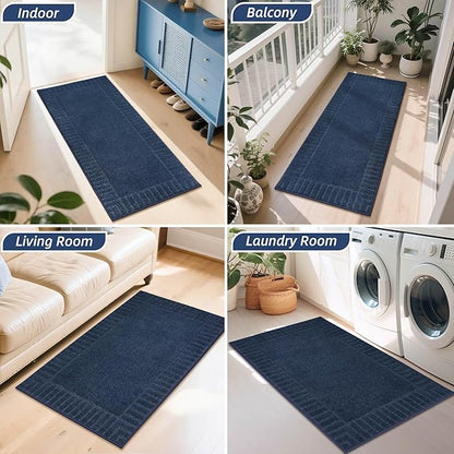 BEQHAUSE Door-Mat-Non-Slip Dirt Trapper Door Mats Low-Profile Front Door Mat Absorbent Floor Mats for Entryway Washable Mud Resistant Home Entrance Doormat,Navy Blue,24"x60"