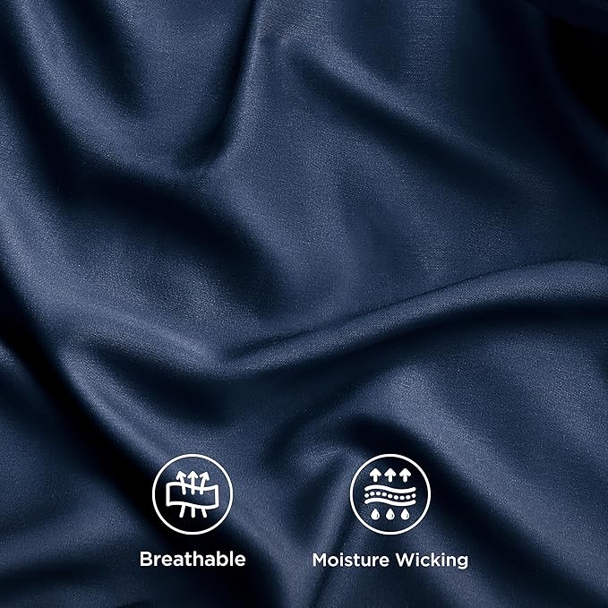 Bedsure King Size Sheets Set, Cooling Sheets for Hot Sleepers, Rayon Derived from Bamboo, Breathable & Soft, Deep Pocket Up to 16 Inches, Hotel Luxury Silky Bedding, Navy