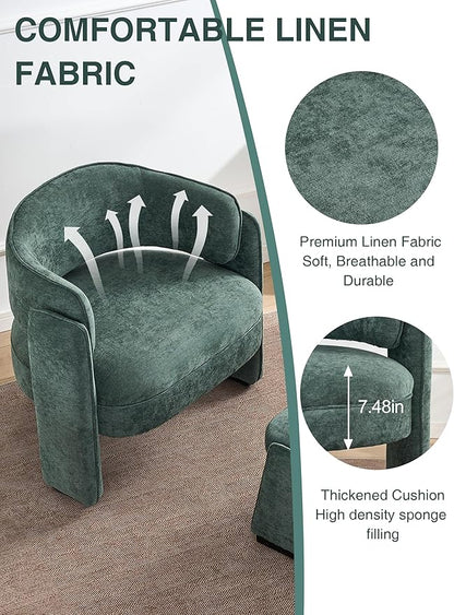 LOULENS Oversized Accent Chair with Ottoman, Modern Upholstered Barrel Chair with Footrest, Comfy Round Armchair for Living Room, Bedroom, Reading Room & Corner (1, Green)