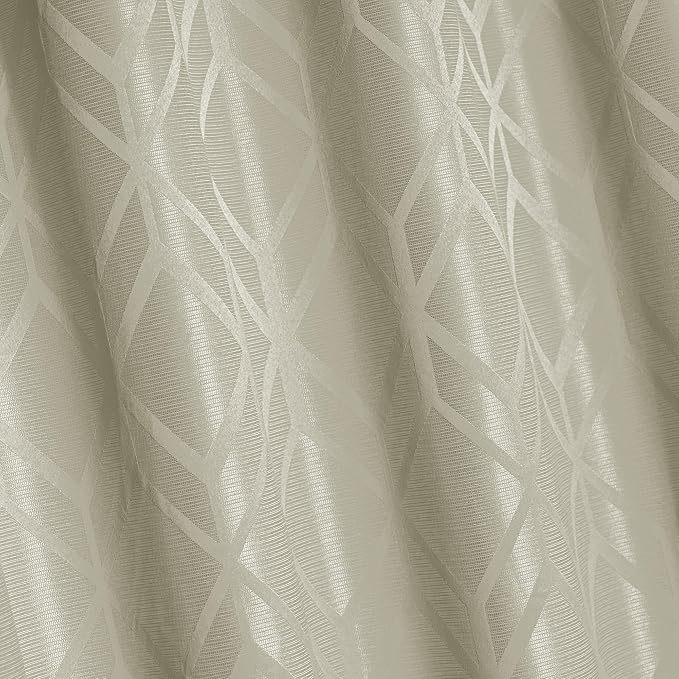 Amazon Basics Jacquard 2-Piece 100% Blackout Curtains, Living Room and Bedroom Drapes, Thermal Insulated Window Treatment, 52"x63", Beige