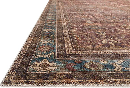 Loloi Layla Collection LAY-01 Brick/Blue 5'-0" x 7'-6" .13" Thick Area Rug, Soft, Durable, Vintage Inspired, Distressed, Low Pile, Non-Shedding, Easy Clean, Printed, Living Room Rug