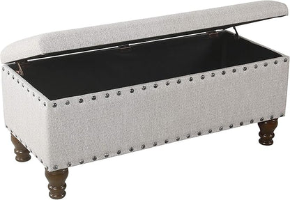 HomePop Large Storage Bench with Nailhead Trim -Gray Woven