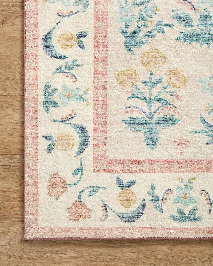 Loloi Rifle Paper Co. Eden Collection EDE-01 Mughal Rose Blush 8'-6" x 11'-6" Area Rug feat. CloudPile™