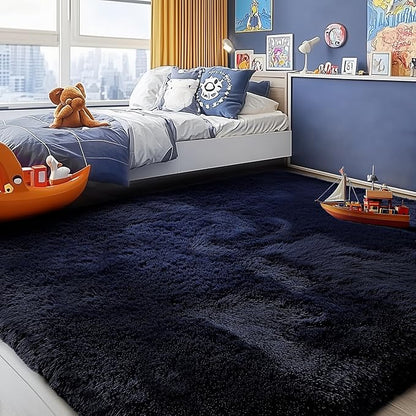 PAGISOFE Dark Navy Blue Rugs for Living Room 5x8 Ft, Plush Area Rugs for Bedroom, Non-Shedding, Indoor Furry Floor Rugs for Nursery Playroom, Shag Carpet for Kids Room Decor Aesthetic, Dark Blue