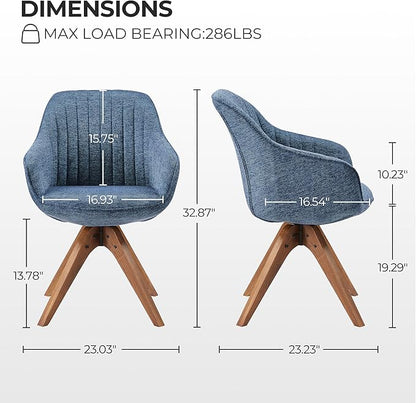 Zouron Mid Century Modern Accent Chair with Wooden Legs, Upholstered Swivel Chair No Wheels, Side Accent Armchair Vanity Chair for Small Space Home Office Living Room Bedroom, Blue