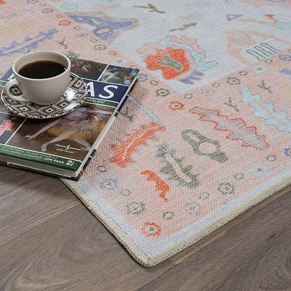 Fame Rugs Modern Oushak Rug 3x5, Washable Vintage Turkish Colorful Oriental Antique Inspired Foldable Small Area Rugs, Luxury Living Room Bedroom (995BO, 2'6" x 5')
