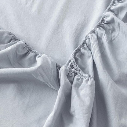 MooMee Fitted Bottom Sheet Only 100% Washed Cotton Linen Like Textured Breathable Durable Soft Comfy Deep Pocket Fits Mattress up to 17" (Cornflower Blue, Twin)