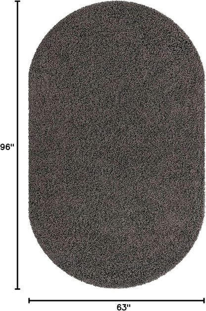 Unique Loom Solid Shag Collection Area Rug (5' 3" x 8' Oval, Graphite Gray)