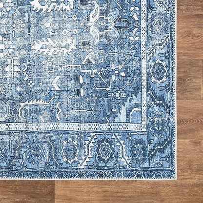 Bloom Rugs Washable Non-Slip 10 ft Runner - Blue Traditional Runner for Entryway, Hallway, Bathroom, and Kitchen - Exact Size: 2.5' x 10'