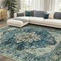 Area Rugs 7'x10' Washable Non-Slip, Floral Vintage Distress Print Pattern Medallion Carpet for Living Room Bedroom Dining Room, Dark Blue Vintage