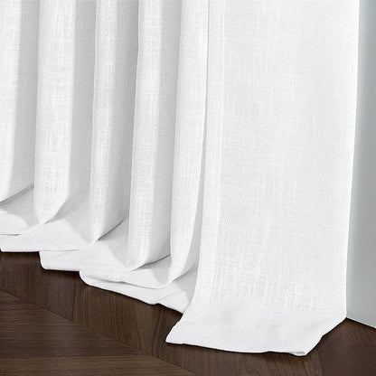 Snow White Pinch Pleated Linen Curtains 2 Panels for Living Room Bedroom Memory Training Shaped Semi Sheer Pleat Drapes with Hooks Rings Light Filtering Window Curtain 40x54