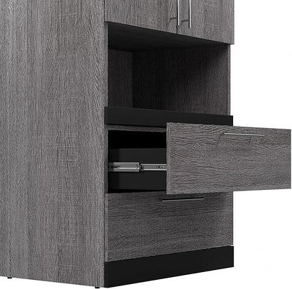 Bestar Orion 2 Drawer Set for 30W Tall Storage Shelf in White and Walnut Grey, Bedroom Organization
