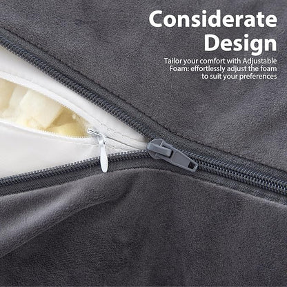 IPYNBAP Reading Pillow with Arms for Adult, Back Pillow for Bed Sitting Up, Shredded Memory Foam Backrest Pillow with Pockets & Removable Washable Cover, Lounging, Watching TV, Reading(24inch Grey)