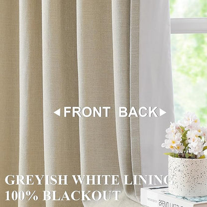 Vision Home Sand Linen Full Blackout Curtains 84 inch Length for Bedroom Living Room Darkening Soundproof Window Panels Thermal Insulated Rod Pocket Back Tab Farmhouse Drapes 56" Wx84 Lx2