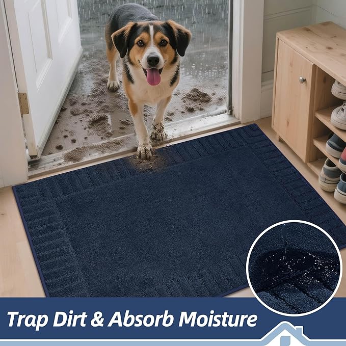 BEQHAUSE Door-Mat Non-Slip Front Doormat Low-Profile Entrance Mats for Front Door Entry Resist Dirt Washable Doormat Absorbent Entryway Door Mat,Navy Blue,32"x48"