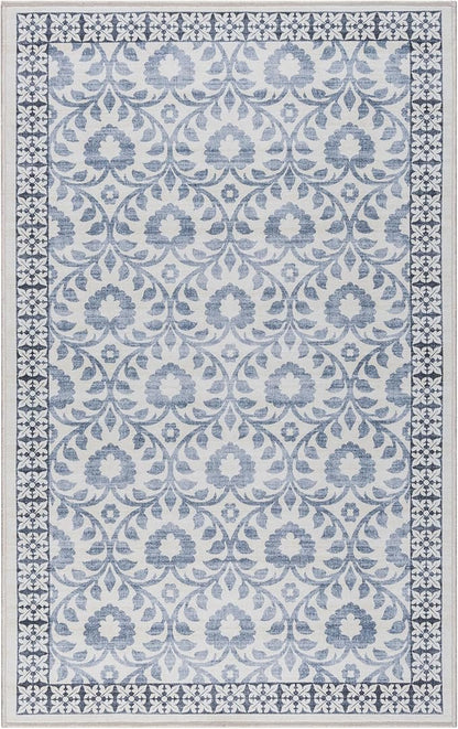 Gertmenian Indoor Boho Area Rug | Home Decor for Entryway, Bedroom, Living Room, Office, Kitchen | Non Slip, Soft, Printed Accent Rugs | Esme, Blue, 3x5 Small, 24559