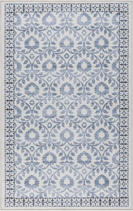 Gertmenian Indoor Boho Area Rug | Home Decor for Entryway, Bedroom, Living Room, Office, Kitchen | Non Slip, Soft, Printed Accent Rugs | Esme, Blue, 3x5 Small, 24559