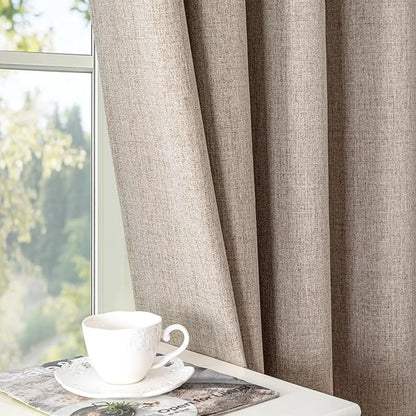 100% Blackout Curtains for Living Room, 96 Inch Curtains 2 Panel Set Light Blocking, Back Tab & Rod Pocket Thermal Insulated Drapes Bedroom Windows Home Decor(52W × 96L inch, Linen)