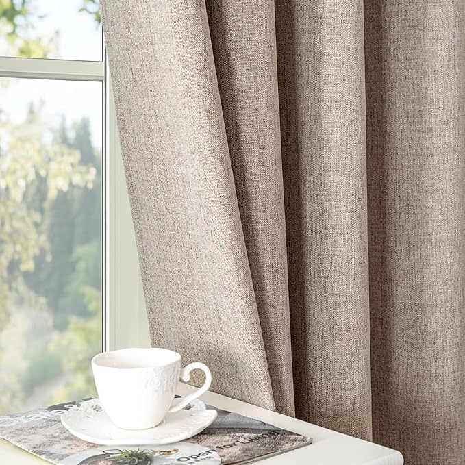 100% Blackout Curtains for Bedroom Room, Custom Curtains Blackout Thermal Insulated 1 Panel, Grommet Light Blocking Drapes for Bedroom Windows Luxury Decor(Custom Size,Linen