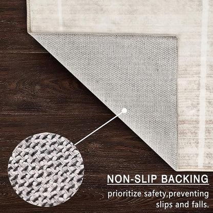5x7 Area Rugs - Ultra-Thin Washable Rug with Non-Slip Backing, Ideal for Living Room, Bedroom, Kitchen Floor Beige Carpet - Modern Neutral Style, Easy Clean, Durable, Low Pile Rug