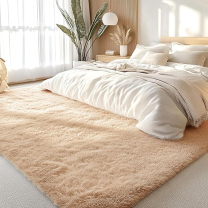 OLANLY 6x9 Machine Washable Large Area Rugs for Living Room, Bedroom, Soft Fluffy Shaggy Bedside Rug, Indoor Floor Carpet for Kids Girls and Boys, Dorms, Nursery, Home Decor Aesthetic, Beige