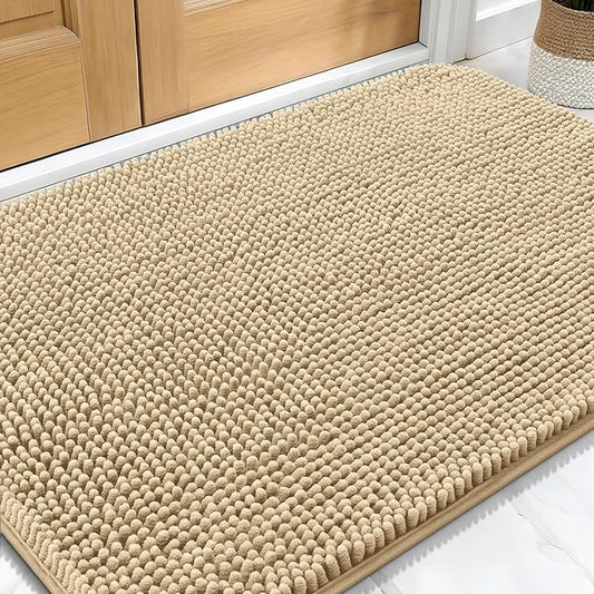 OLANLY Dog Door Mat for Muddy Paws 30x20, Absorbs Moisture and Dirt, Absorbent Non-Slip Washable Doormat, Quick Dry Chenille Mud Mat for Dogs, Entry Indoor Entryway Carpet for Inside Floor, Beige