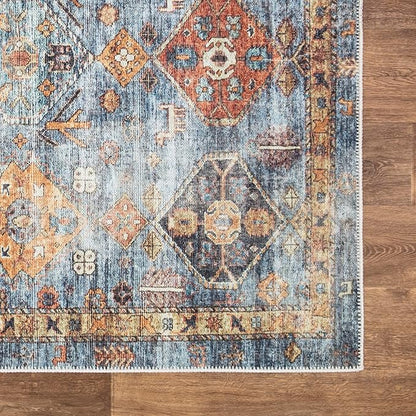 Bloom Rugs Washable Non-Slip 10x14 Rug - Blue/Orange Traditional Bordered Area Rug for Living Room, Bedroom, Dining Room, and Kitchen - Exact Size: 10' x 14'