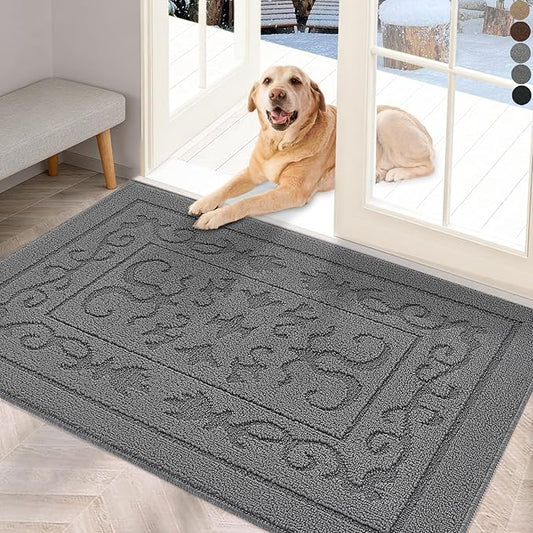 FONEYI Indoor Door Mat 24" x 36", Dirt Trapper Door Mats Non-Slip Entryway Rugs Washable, Absorbent Resist Dirt Welcome Mat, Low Profile Inside Floor Mats for Front Back Door and Entryway, Grey