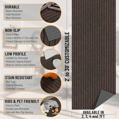 Ottomanson 2'7" x 47' Hallway Runner with Scraper Pile - Extra Durable Non-Slip Rug Mat for Indoor & Outdoor Use - Ideal for Kitchen, Entryway & Garage - High-Traffic Carpet, Brown